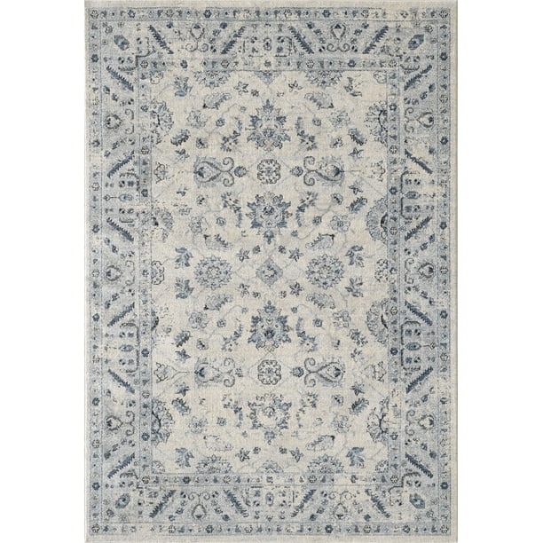 Abani Floral Design Vintage Style Large Area Rug 8x10, 5x7, 4x6, Ivory & Blue