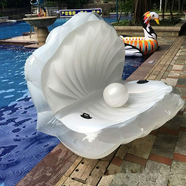 Yeashow Swim Ring Giant Pearl Scallops Inflatable Pool Float Swimming Ring Shell Lounger With Handle Pearl Ball Water Sofa Party Toy