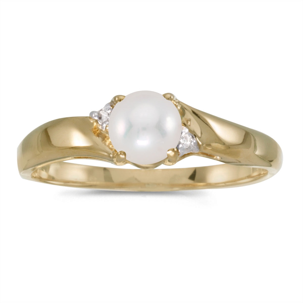 Sizes 4-13 10k Yellow or White Gold 4.5mm Freshwater Cultured Pearl And Diamond Ring