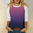 thumbnail image 2 of Birdeem Blouses pour Femmes Manches 3/4 Couleur Unie Dégradé Imprimé Col Rond, 2 of 12