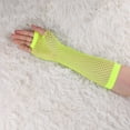 thumbnail image 2 of Guantes de red sin dedos para mujeres, accesorios de disfraz de fiesta de los años 1980, 2 pares, amarillo fluorescente, largo-2 pares, 2 of 4