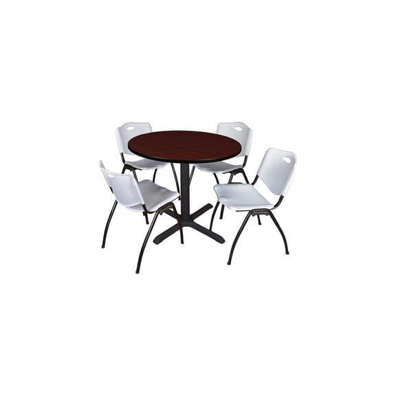 Round Breakroom Table & Chairs Set - 36" Table - 4 Stack Chairs - Dining & Office Furniture