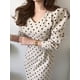 thumbnail image 2 of Vestido de pana para mujer, de otoño, hasta media pantorrilla, estampado de lunares, túnica con lazo, vestido ajustado, informal, cuello en V, cintura alta, elegante, vestidos de fiesta, 2 of 4