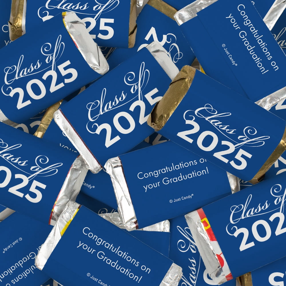Graduation Candy Party Favors (Approx. 85 Pcs Milk Chocolate Hershey's Kisses & 34 Pcs Wrapped Miniatures) - Blue Class of 2025
