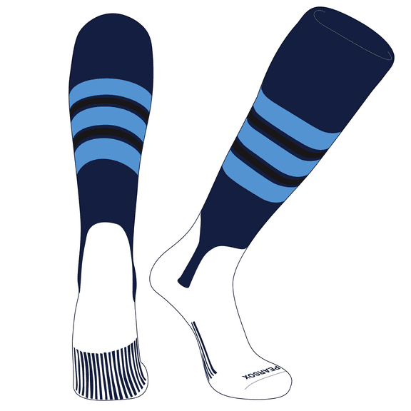 PEAR SOX OTC Baseball Softball Stirrup Socks (E, 5in) Navy, Sky Blue, Black (XS)