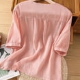 thumbnail image 2 of Summer Spring Embroidered Cotton Linen Tops for Women Dressy 3/4 Sleeve Peasant Gauze Fashion Blouses Casual Bohemian Shirts, 2 of 4