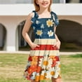 thumbnail image 4 of Abcomgle Girls Summer Dress Size 7-8 Casual Tie Shoulder Sleeveless Cami Dress American Flag Daisy Flower Square Neck Sundresses Flare Swing Dresses with Pockets 3-4 Years ,Orange, 4 of 4