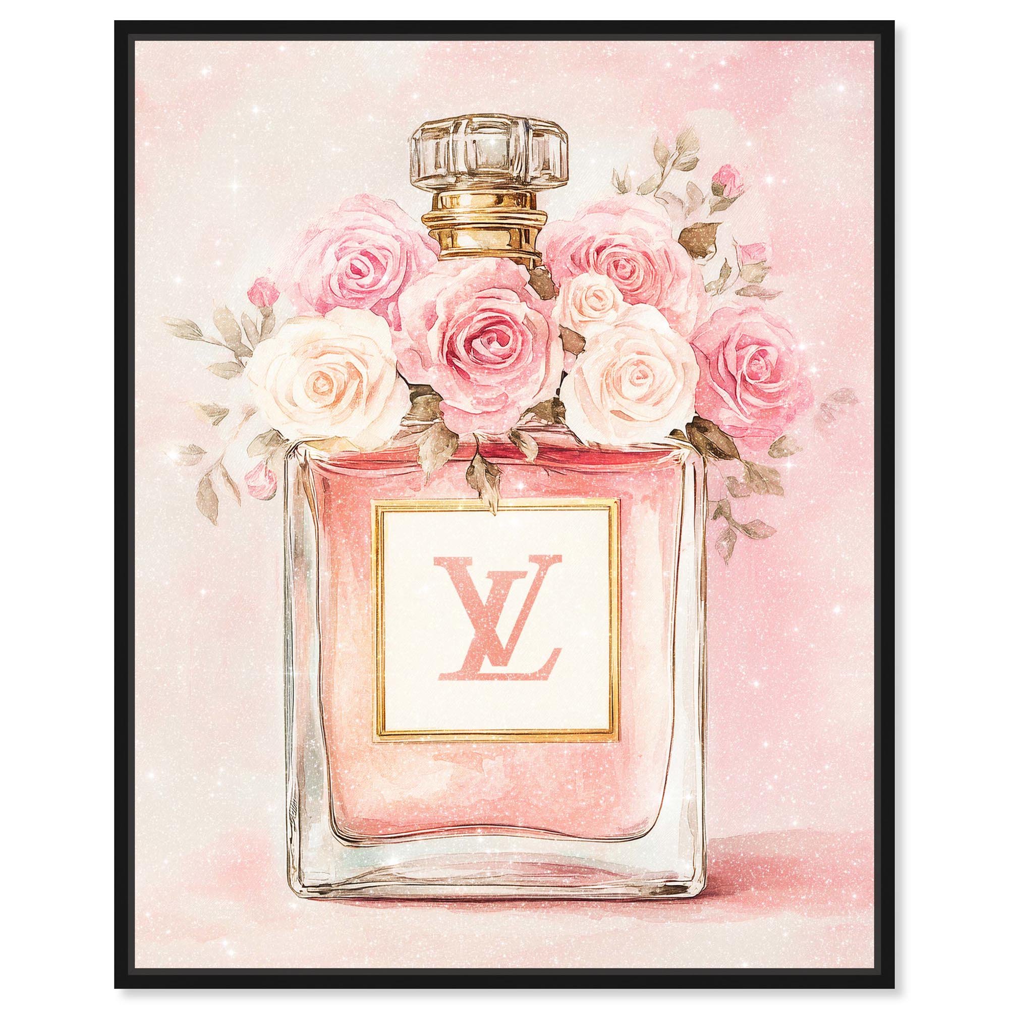 Delicate Floral Perfume Blush Canvas Glam Girl Prints by Art Remedy, Black Frame, 16 x 20