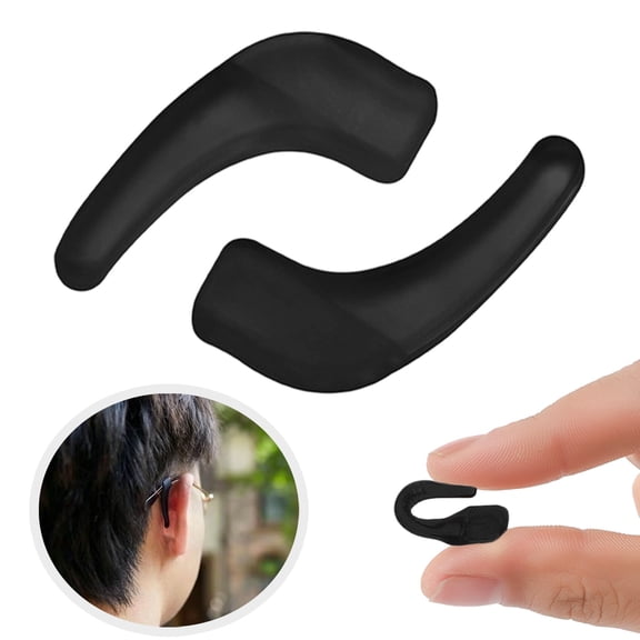 KUMHONW Soft Silicone Eyeglasses Temple Tips Sleeve Retainer, Anti-Slip Elastic Comfort Eyeglass Ear Grippers for Eyeglasses Sunglasses Reading Glasses Eyewear, 1 pairs - Black