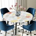thumbnail image 5 of Elastic Fitted Round Tablecloth, Orange Yellow Coastal Waterproof Stretch Table Cover for 55"-60" Tables, Nautical Summer Beach Coral Sea Turtle Washable Outdoor Tablecloths for Patio, Camping, 5 of 9