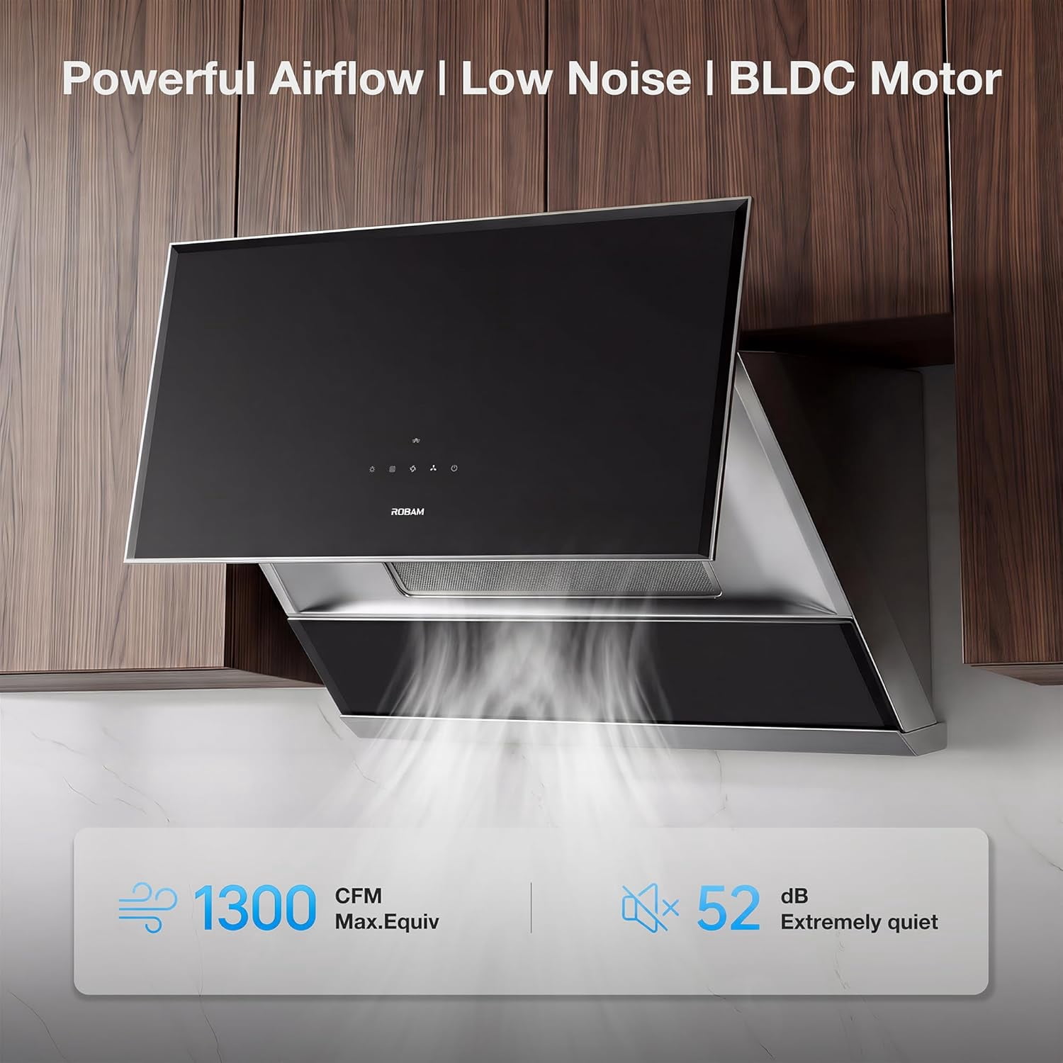 ROBAM 36" Under Cabinet Range Hood, 1300 CFM Wall Mount Kitchen Hood with 4 Speed Exhaust Fan, Gesture/Touch Control, LED Lights, BLDC Inverter Motor, Ducted Vent Hood for Kitchen