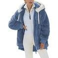 thumbnail image 1 of Reduce Womens Oversized Fuzzy Fleece Open Front Hooded Pockets Cardigan Jackets Loose Fit Sherpa Coat Color Block Print Winter Warm Plush Zip Outerwear (Blue#01 XXL), 1 of 5