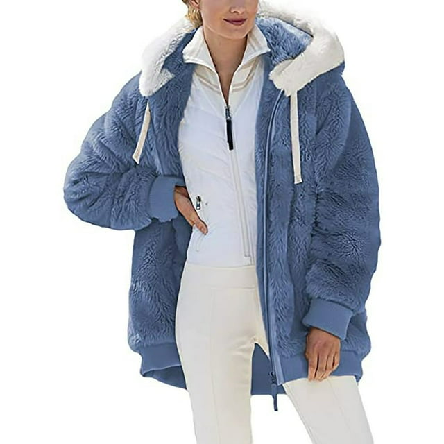ZQGJB Reduce Womens Oversized Fuzzy Fleece Open Front Hooded Pockets Cardigan Jackets Loose Fit Sherpa Coat Color Block Print Winter Warm Plush Zip Outerwear (Purple#01 XL)