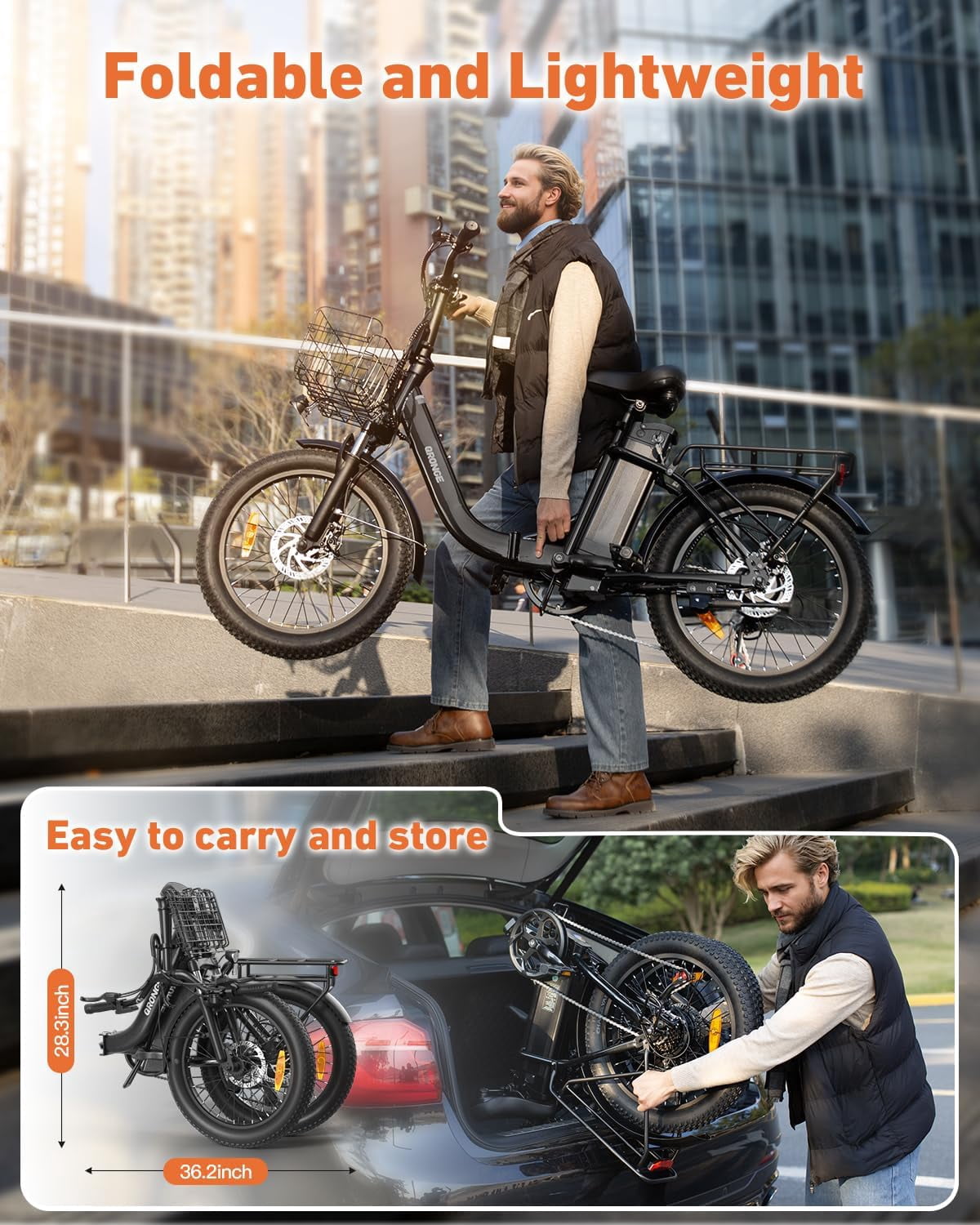 1000W Folding Electric Bike for Adults 20" Fat Tire Foldable Step Through E-Bike up to 70Miles Range 20mph Max Speed 36V 13.5AH Battery Front Fork Suspension E-Mountain Bikes 7 Speed, UL2849 by SGS