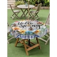 thumbnail image 3 of Outdoor Tablecloth with Umbrella Hole and Zipper, Hello Spring Round Table Cloth 60 Inch Waterproof Tablecloth, Farmhouse Floral Eucalyptus Wood Blue Plaid Picnic Table Cover for Patio Camping, 3 of 7