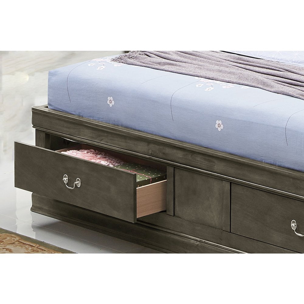 Glory Furniture Louis Phillipe Full Storage Bed in Gray Color