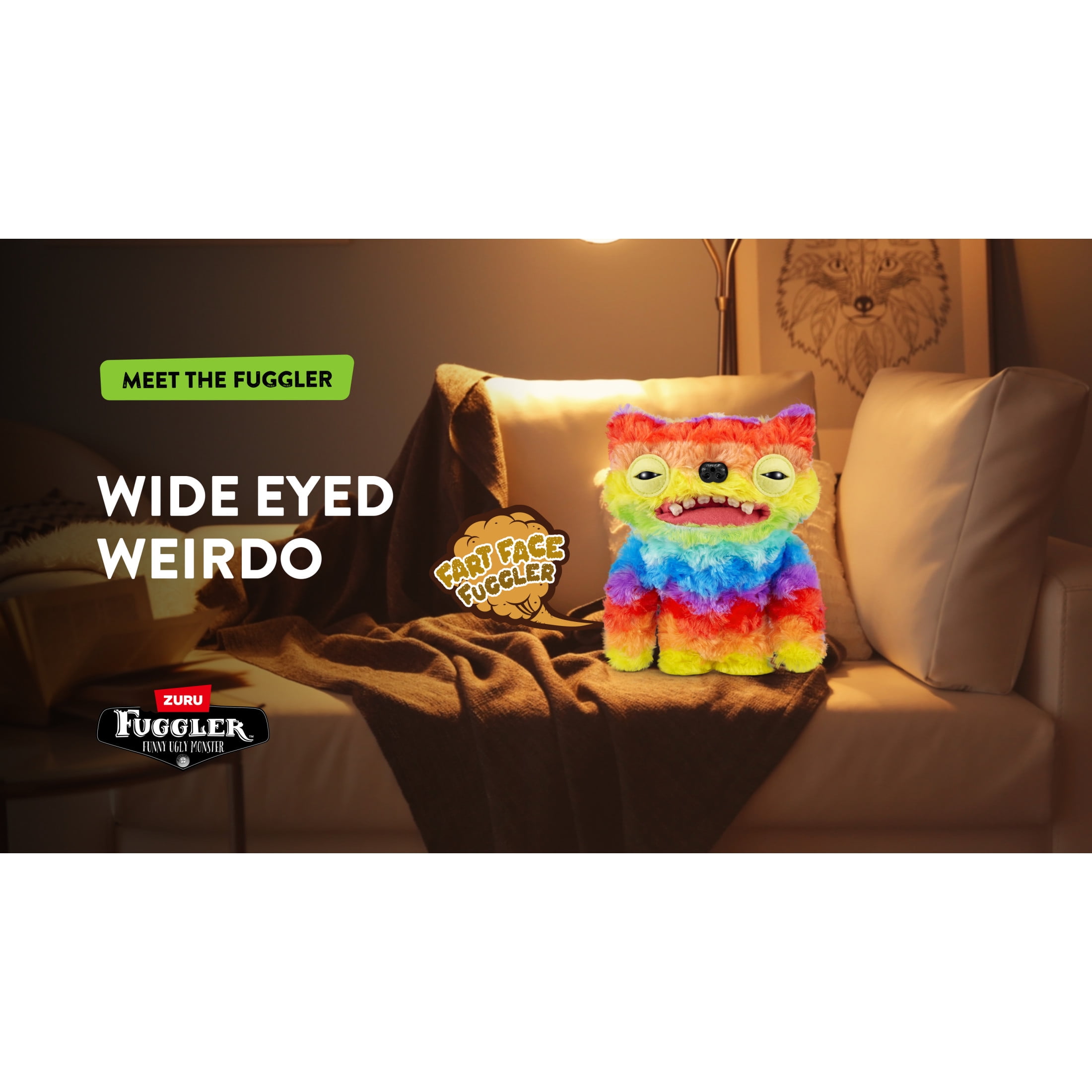 Fuggler Fart Face 9-inch Assortment Series 1 (Wide eyed Weirdo – Multi) by ZURU, Funny Ugly Monster Plush Toy