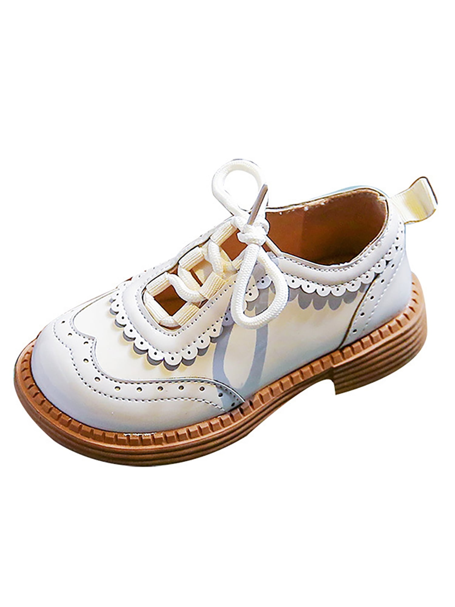 Daeful Girl's Comfort Round Toe Brogues School Breathable Uniform Leather Shoe Beige 2Y, Black