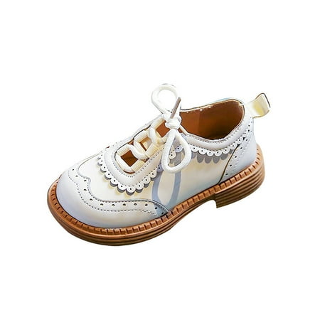 

Lacyhop Kids Performance Lightweight Leather Shoe Low Top Brogues Breathable Round Toe Beige 11C