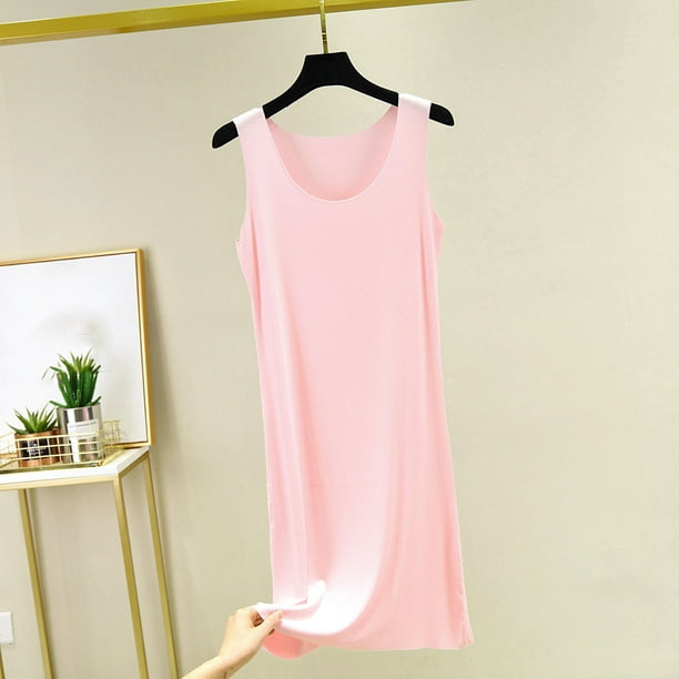 Camisón largo de poliéster para mujer, sin mangas, cuello redondo, color liso, holgado, para el hogar