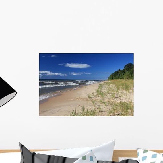 Attractive Deserted Beach Lake Wall Mural Decal Sticker, Wallmonkeys Peel & Stick Vinyl Graphic (18 in W x 12 in H)