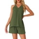 thumbnail image 1 of INSPIRE CHIC Conjuntos de Lounge de 2 Piezas para Mujeres, Pijama Halter de Cuello en V, Conjunto de Pantalones Cortos con Bolsillos, Ropa Sin Mangas de Verano XS Verde, 1 of 5