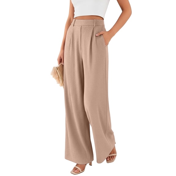 YIFUNIN Women's High Waisted Wide Leg Pants, Loose Straight Leg Flowy Trousers for Office Commute, Versatile Professional Casual Wear,Beige L