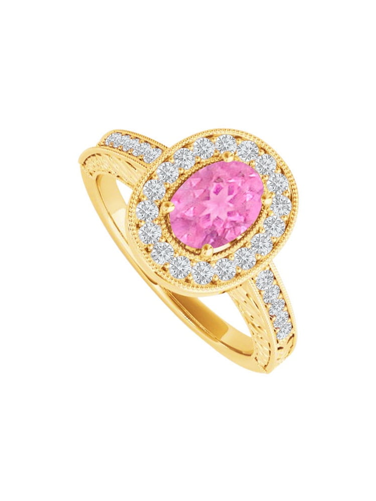 Oval Pink Sapphire and Cubic Zirconia Halo Engagement Ring Vermeil by Love Bright
