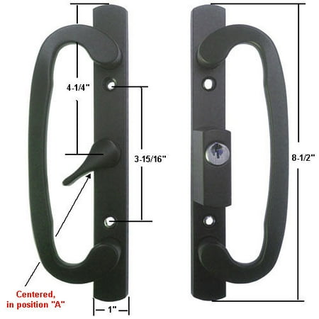 Patio Door Types Sliding Glass Patio Door Handle Set, Mortise Type, A-Position, Centered Latch Lever, Keyed, Black, 3-15/16