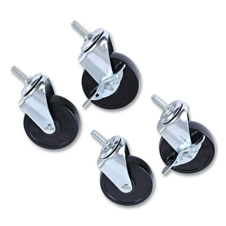Alera Optional Casters for Wire Shelving  Grip Ring Stem  3  Wheel  Black  4/Set (2 Locking)