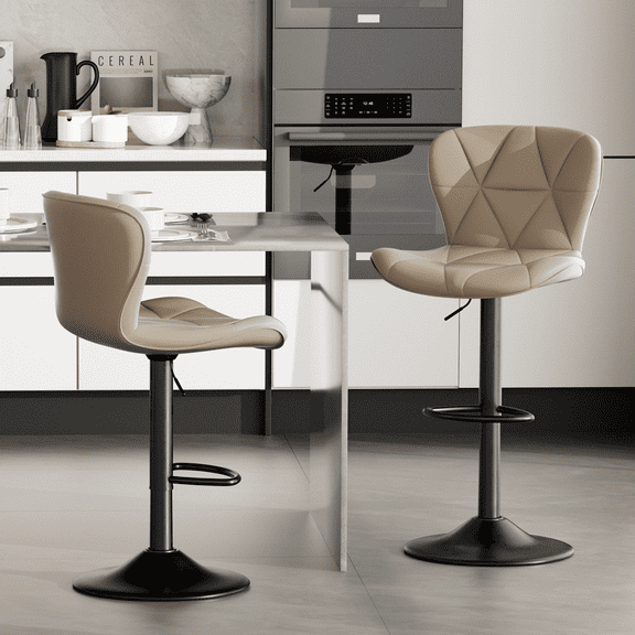 Modern Bar Stools Set of 2, Adjustable Faux Leather Upholstered Swivel Bar Stools, Counter Height Bar Chairs with Back for Kitchen Island