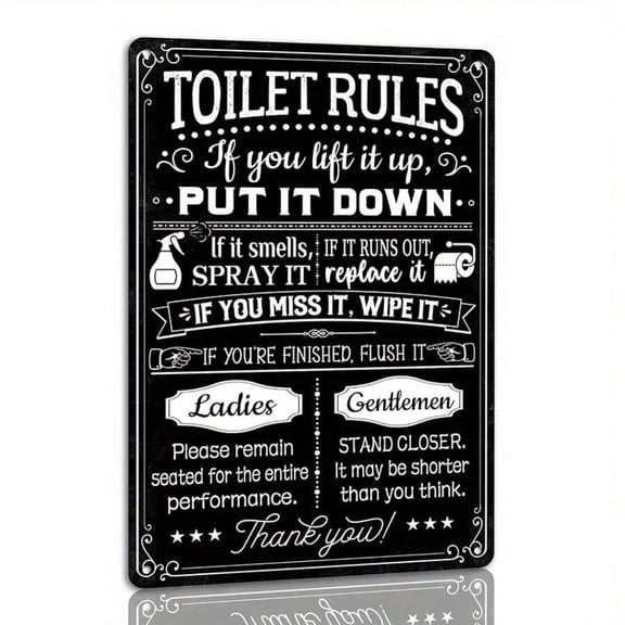 Funny Metal Toilet Rules Sign For Bathroom - Humorous Bathroom Etiquette Wall Art - English Language, Metal Material With Versatile Mounting For Home, Bar Decor - 1 Piece