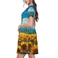 thumbnail image 2 of Gukieu Field Bicycle Young Sunflower Print Women's Short Sleeve Dress, Elastic Waistband A-line with Pockets Summer Dress, Suitable for Daily Leisure, Work, Vacation, 2 of 6