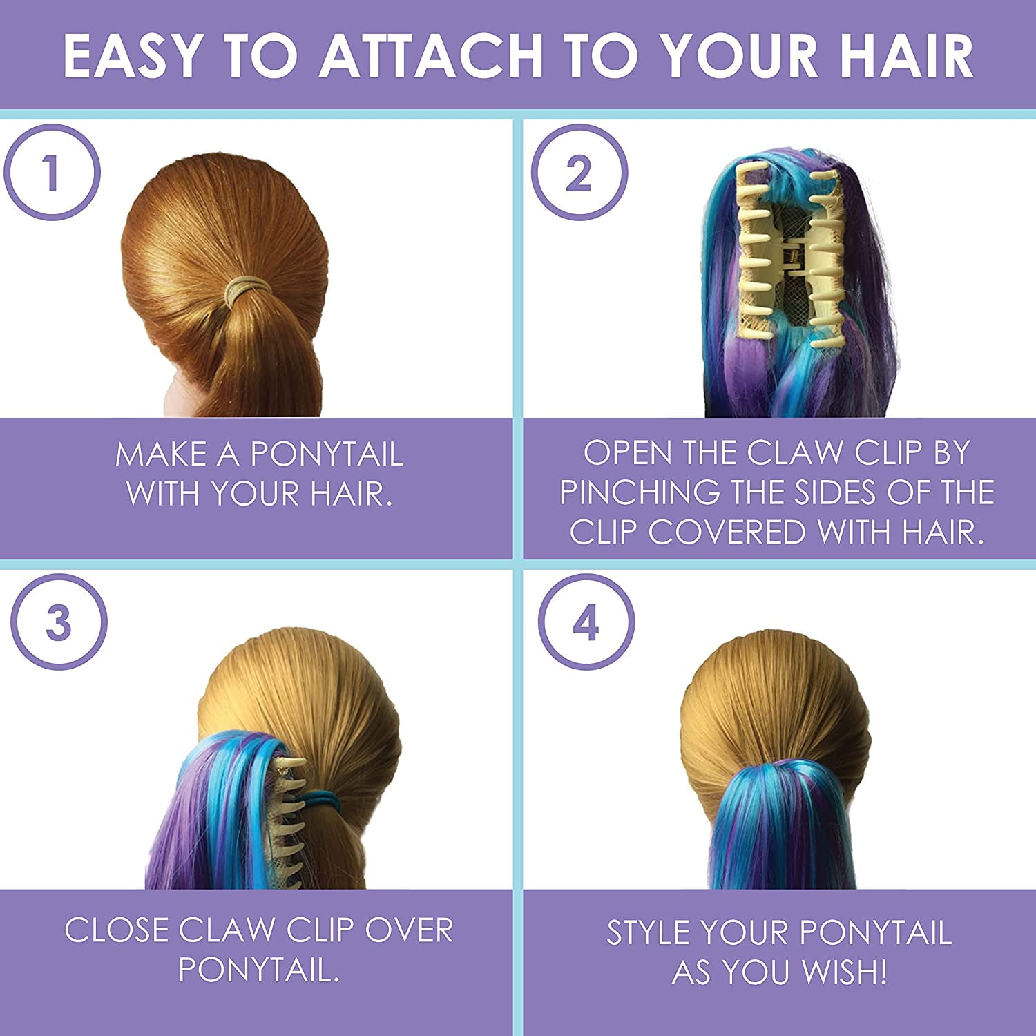 My Hair Popz Colorful Clip-in Hair Extensions for Kids - Rainbow Unicorn Hair Accessories for Girls