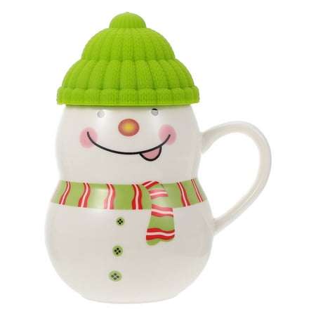

1 Set Cartoon Snowman Mug with Lid Ceramic Water Cup Lovely Snowman Adornment