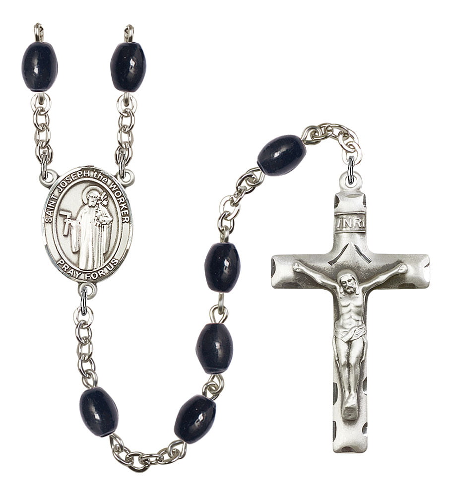 and 1 3/4 x 1 inch Crucifix Joseph of Arimathea Center Joseph of Arimathea Rosary with 8x5mm Black Onyx Beads Gift Boxed Silver Finish St St 