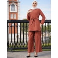 thumbnail image 3 of IBTOM CASTLE Muslim Clothes for Women Arabic Long Sleeve Loose Ramadan Tracksuit Islamic Clothing Blouse Wide Leg Pant Suits L Brick Red, 3 of 8