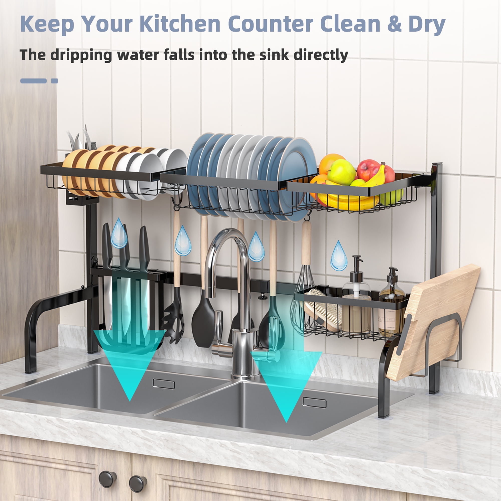 Over the sink dish drying rack 2 tier sale