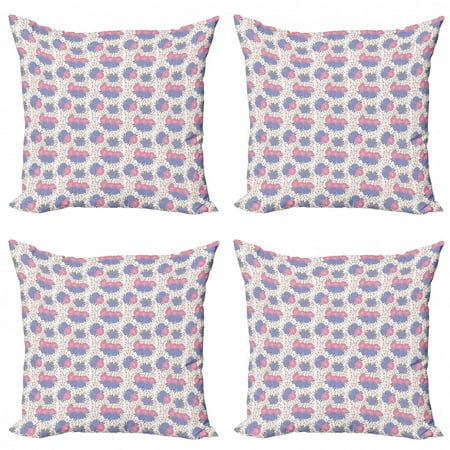 Floral Throw Pillow Cushion Case Pack of 4, Rustic Botanical Concept of Pink Camellias Blue Geranium Flowers and Alstroemeria, Modern Accent Double-Sided Print, 4 Sizes, Multicolor, by Ambesonne