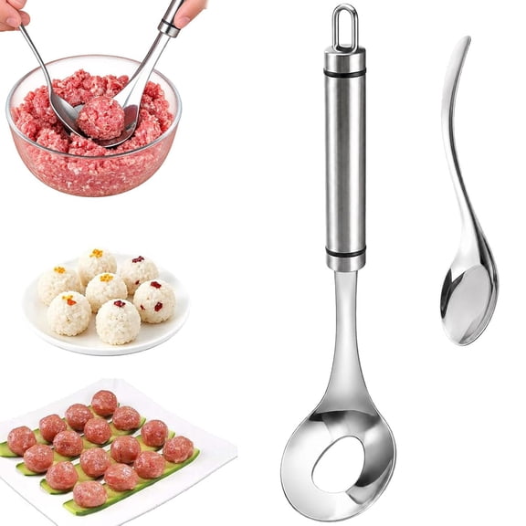 Meatball Spoon Maker, Stainless Steel Meatball Maker Spoon, Long Handle Kitchen Tool with Hanging Hole for Homemade Meatball Preparation