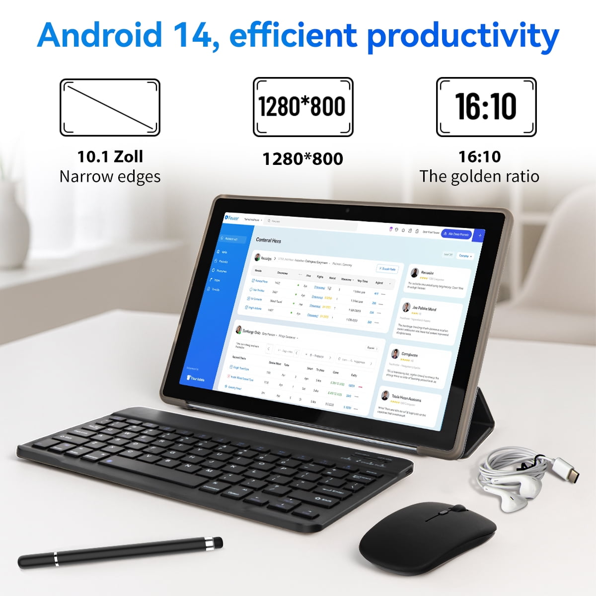 AEEZO 10.1 Inch Tablet Set with Keyboard Set,20GB RAM+ 64GB ROM/1TB Expandable,Octa-Core 2.4 GHz,5MP + 8MP, 5000mAh, White