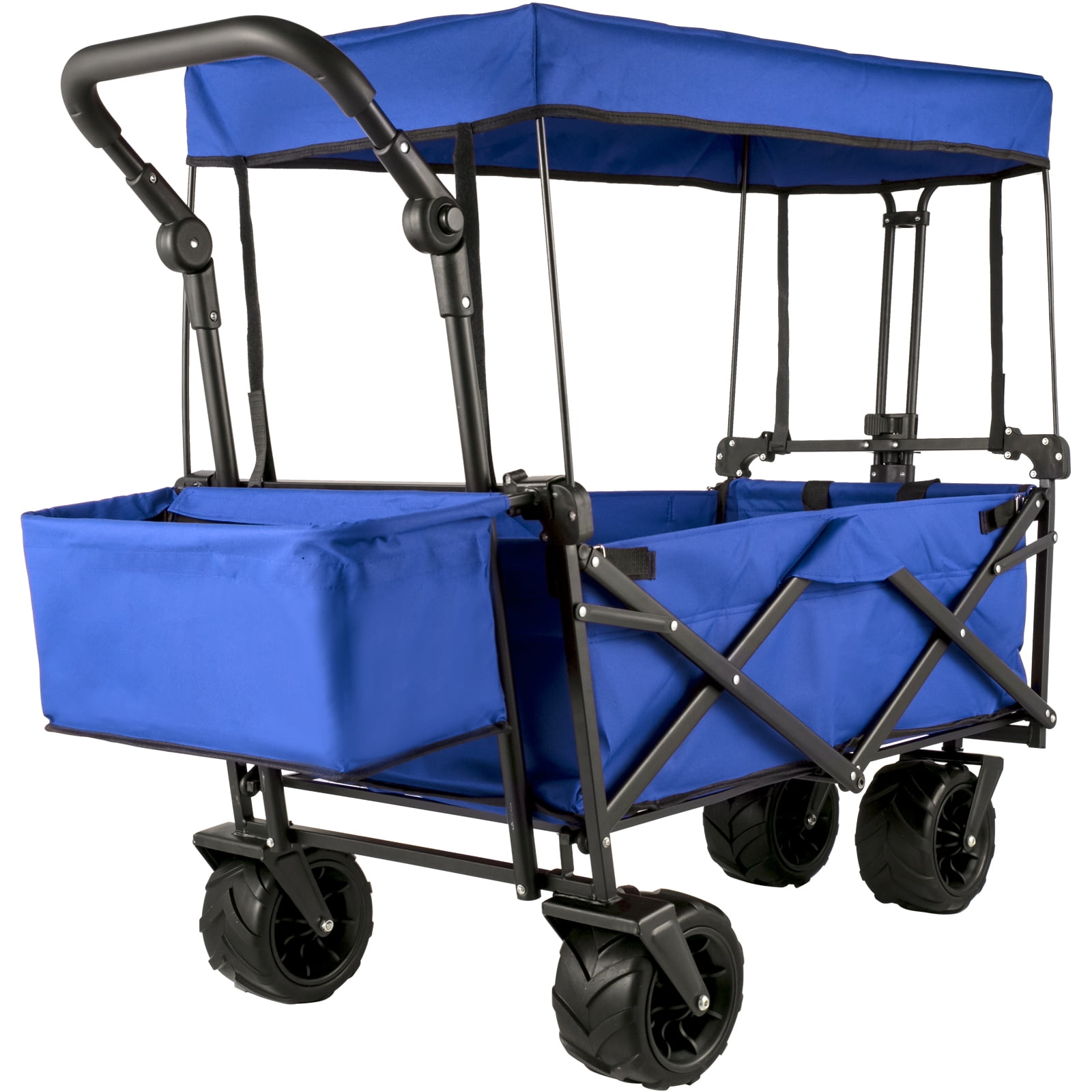 Lovinland Collasible Folding Wagon Cart,Outdoor Shopping Utility Cart Beach Wagon Heavy Duty Garden Wagon Cart for Shopping Camping and Outdoor Activities Blue