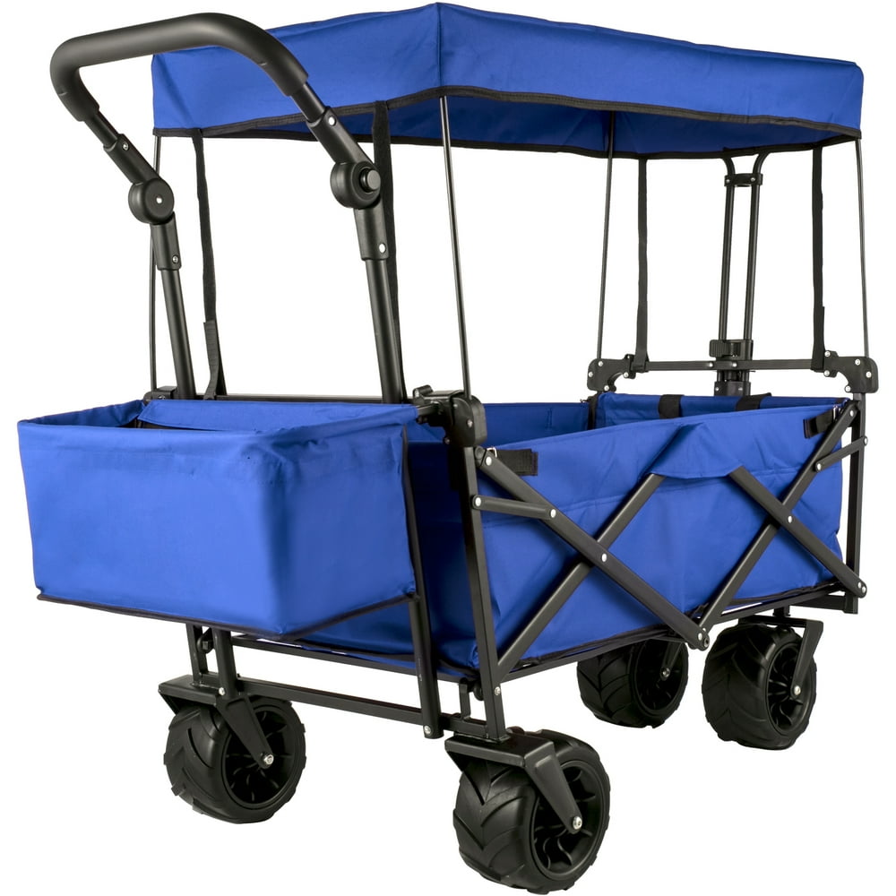VEVOR Collapsible Wagon Cart Blue, Foldable Wagon Cart Removable Canopy(02)
