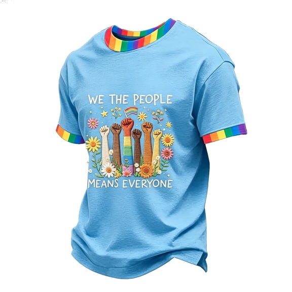 OIOLOYJM We the People Means Everyone Shirt for Men Lgbtq Pride Usa T Shirts Equality Short Sleeve Crewneck Clothing Light Blue XL