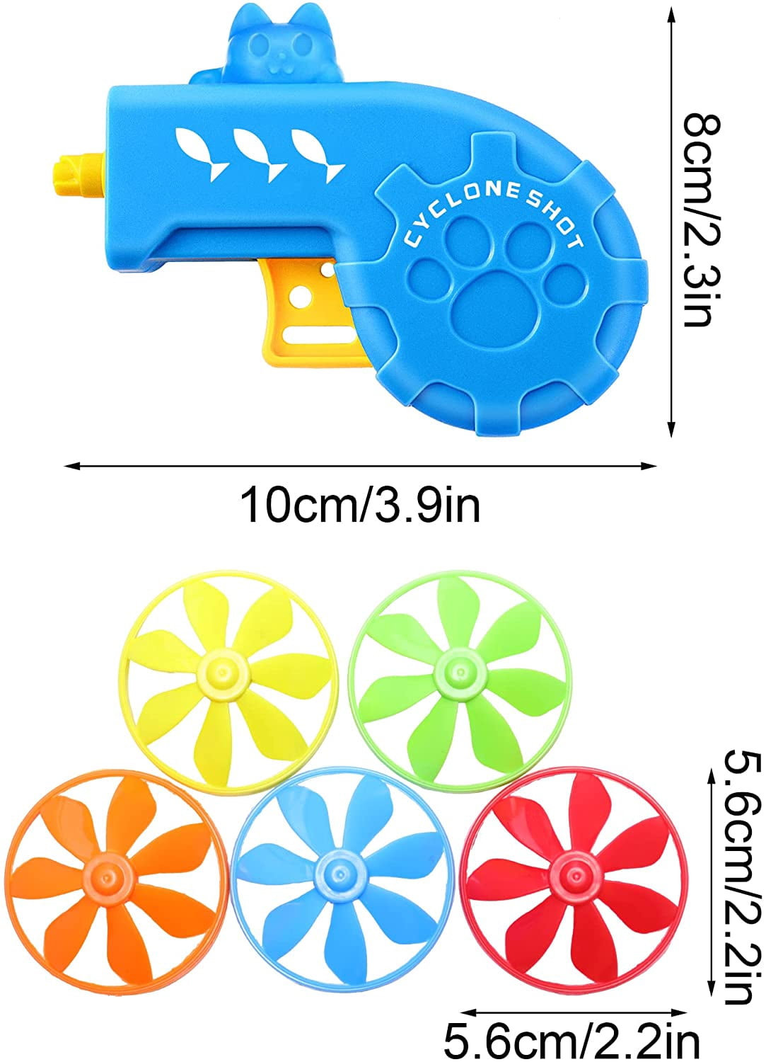 18 Pieces Interactive Cat Fetch Tracking Toys With 5 Colors Flying Propellers for Indoor Pet Kitty Training Chasing (Blue Cat Theme Design)