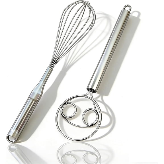 Whisk Set – Stainless Steel Danish Dough Whisk & Balloon Whisk for Cooking, Baking, Beating, Blending, Sourdough, Pizza, Pastry, Cakes