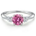 thumbnail image 3 of Gem Stone King 10K White Gold Pink Moissanite and Lab Grown Diamond 3-Stone Ring for Women | 1.02 Cttw | Round 6MM | Gemstone Birthstone | Size 7, 3 of 6