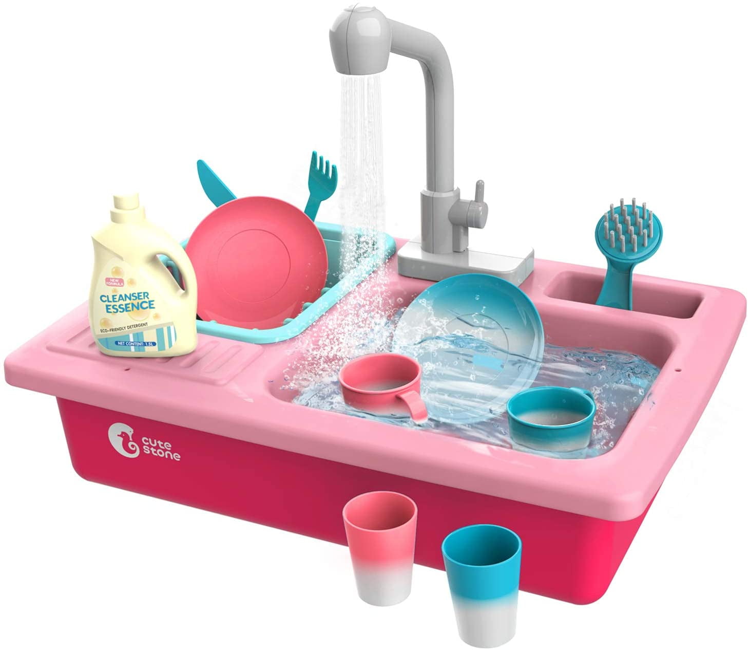 CUTE STONE Color Changing Play Kitchen Sink Toys, Children Electric Dishwasher Playing Toy with