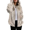 thumbnail image 2 of Women's Fashionable Casual Zippered Hooded Floral Printed Drawstring Furry Sweatshirt Jacket, Beautiful Flower Design,Beige,L, 2 of 6