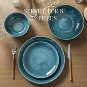 Stone Lain Riley 32-Piece Dinnerware Set Stoneware, Service for 8, Blue